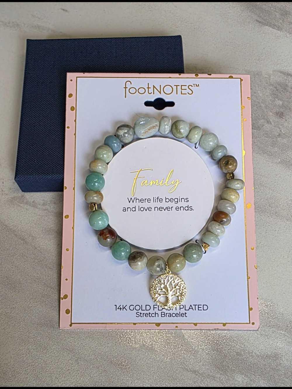 Footnotes Family Amazonite Beaded Bracelet with Gold Tree Charm